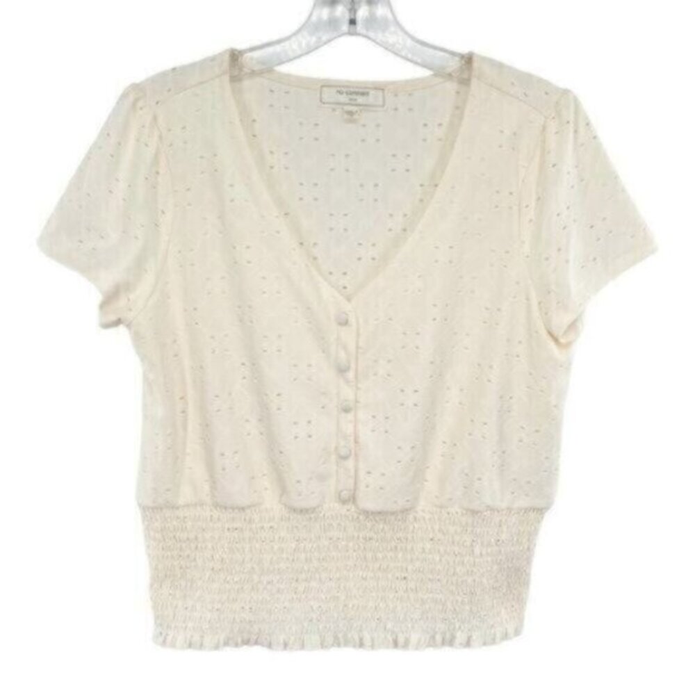Women's Cream Eyelet Peplum Cropped Top
